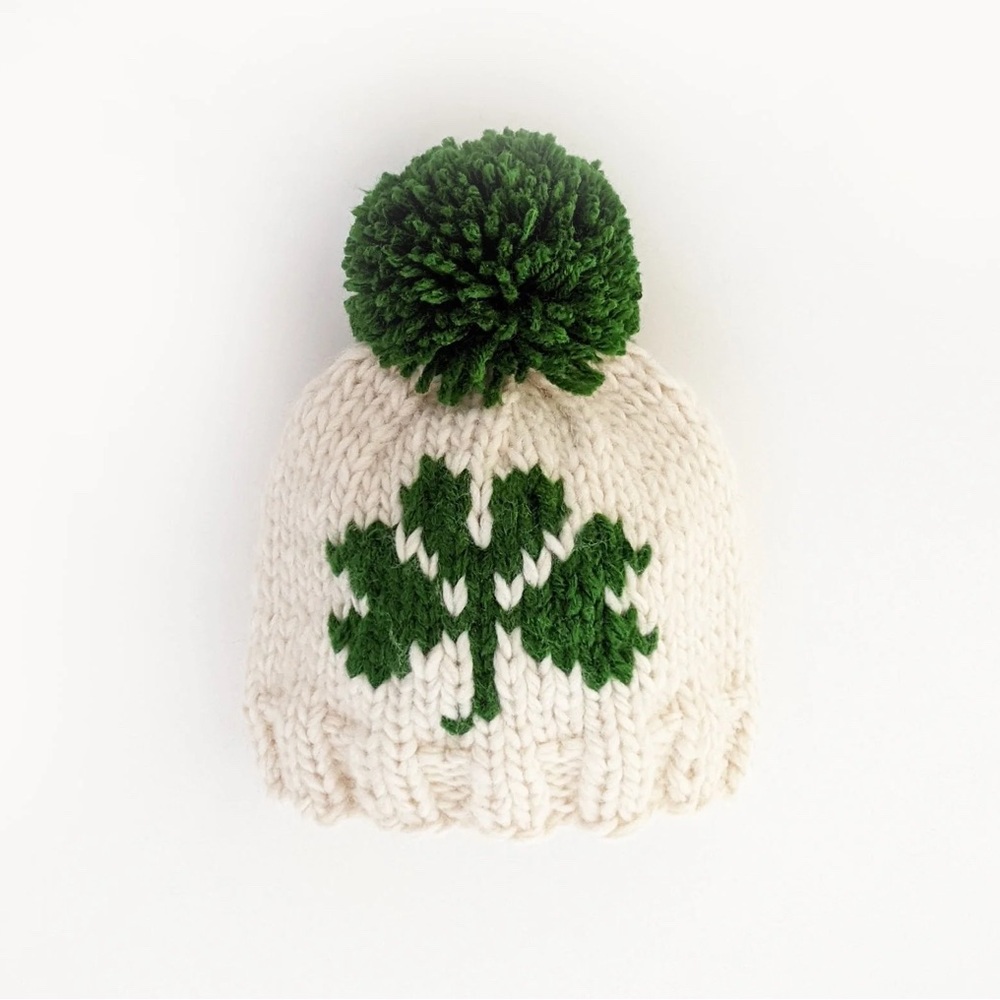 Huggalugs Shamrock St. Patrick's Day Hand Knit Beanie Hat Newborn XS